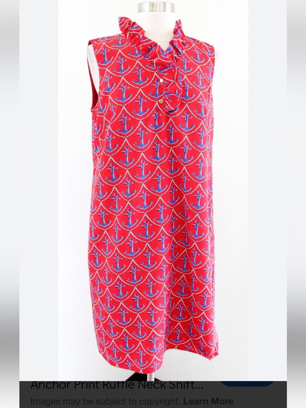 Talbots Anchors Red Shift Dress with Blue and White Anchor Print; Size 6P